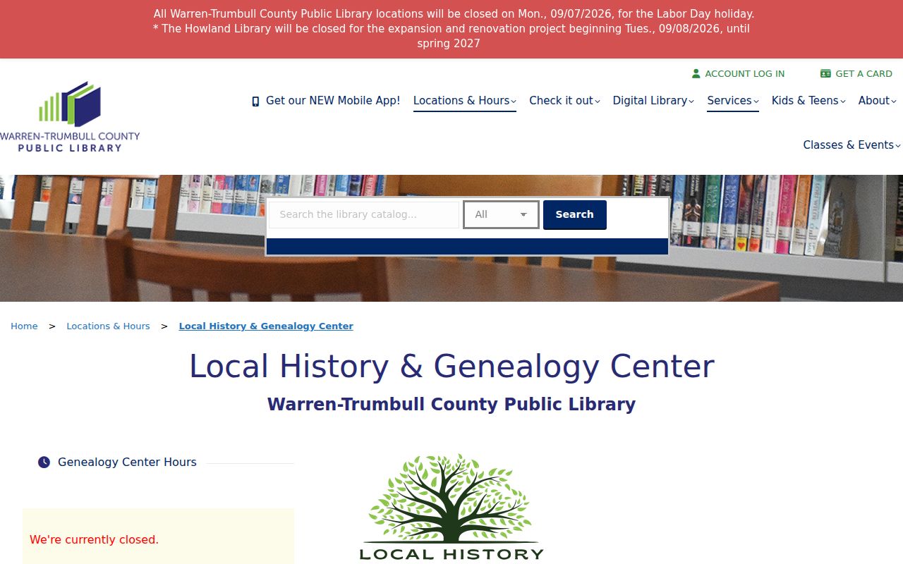 Warren residents directory view of the local history and genealogy center