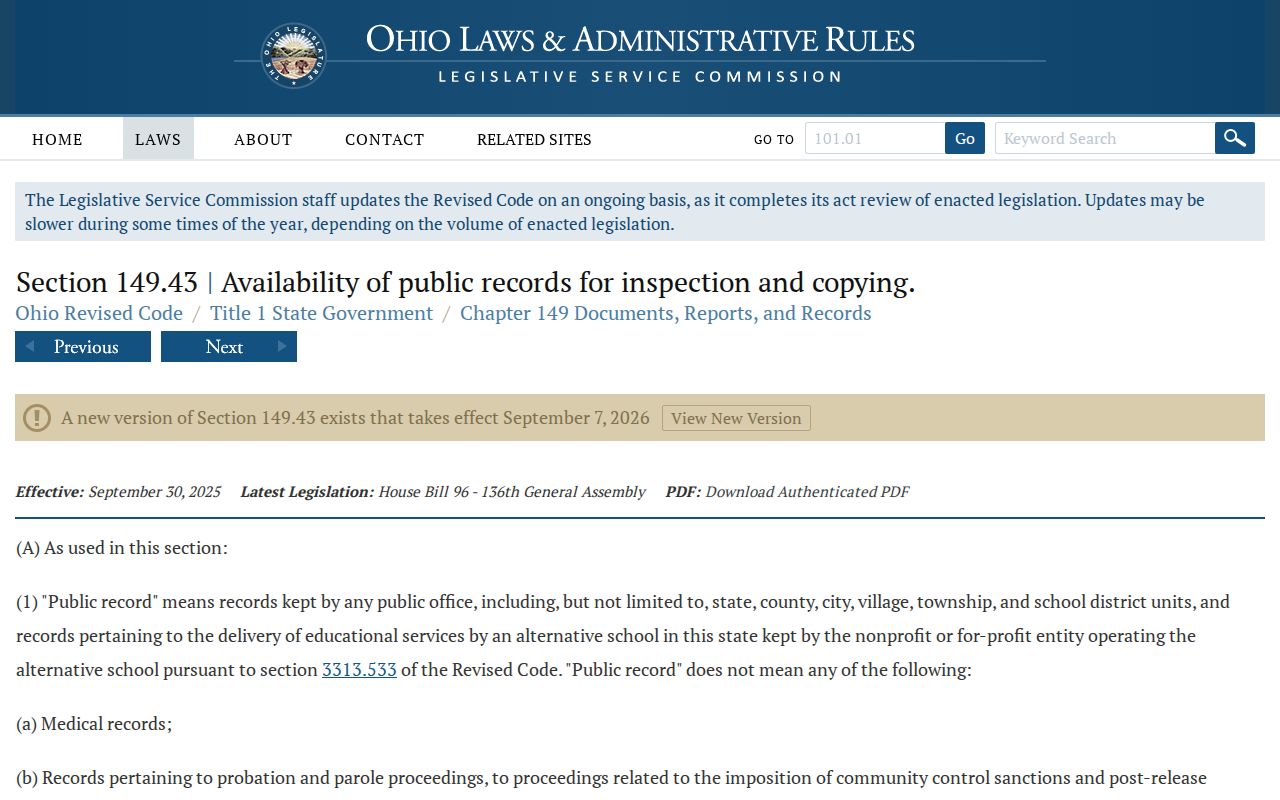 Warren residents directory view of Ohio Public Records Act section 149.43