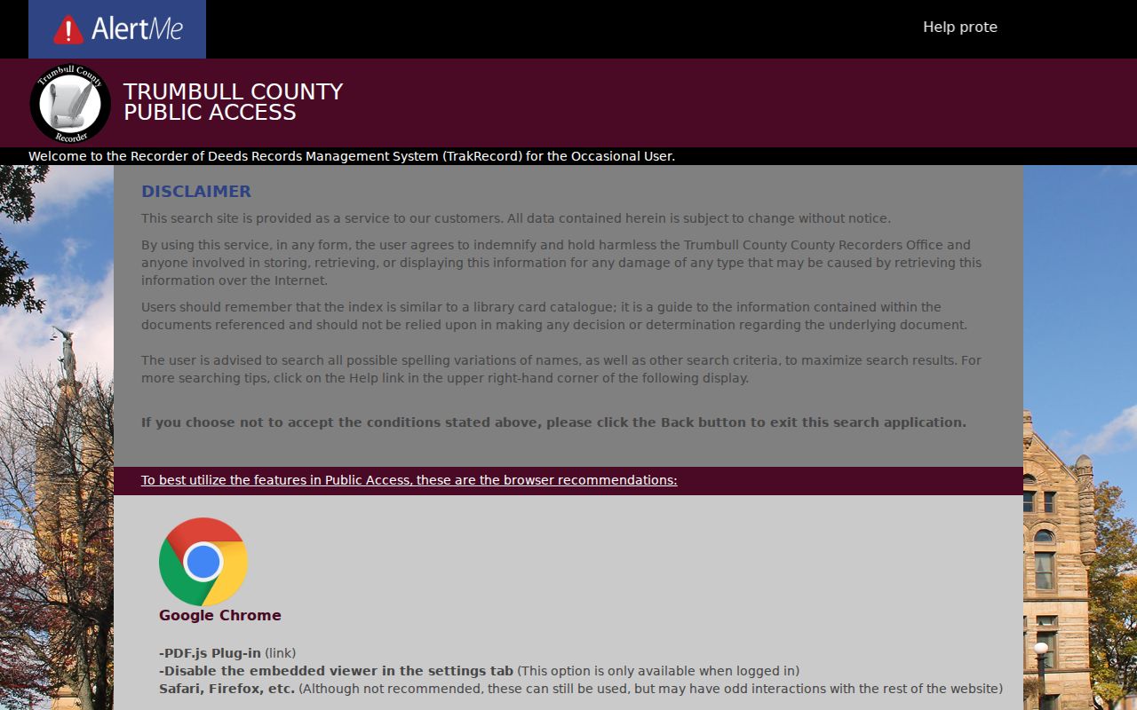 Warren residents directory view of the Trumbull County Recorder PAX search