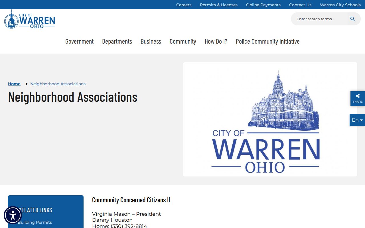 Warren neighbors neighborhood association public contacts