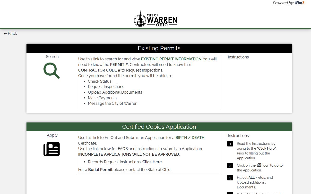 Warren neighbors permit portal for property records