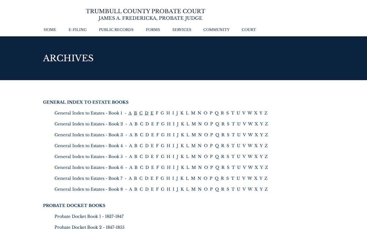 Warren previous residents Trumbull County Probate archive indexes