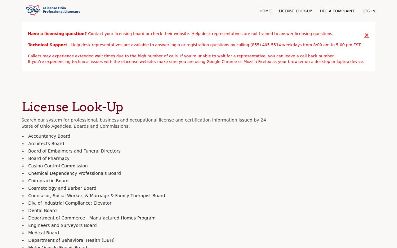 Warren resident lookup Ohio professional license verification