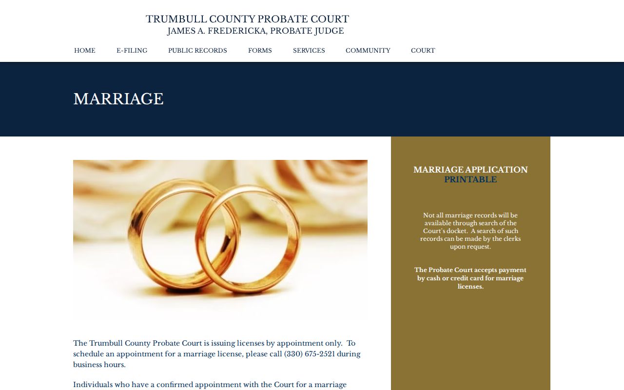 Warren resident lookup Trumbull Probate marriage records