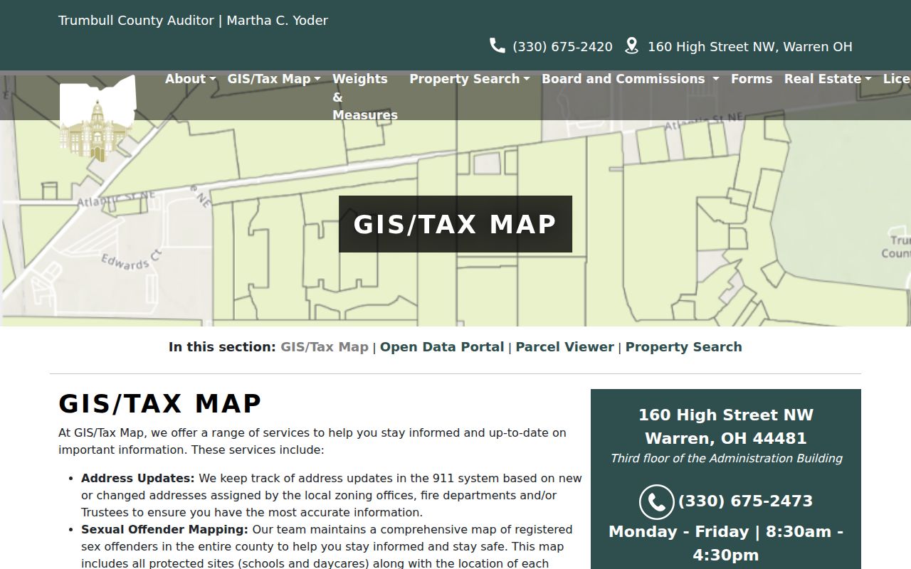 Warren street directory Auditor GIS and Tax Map screen