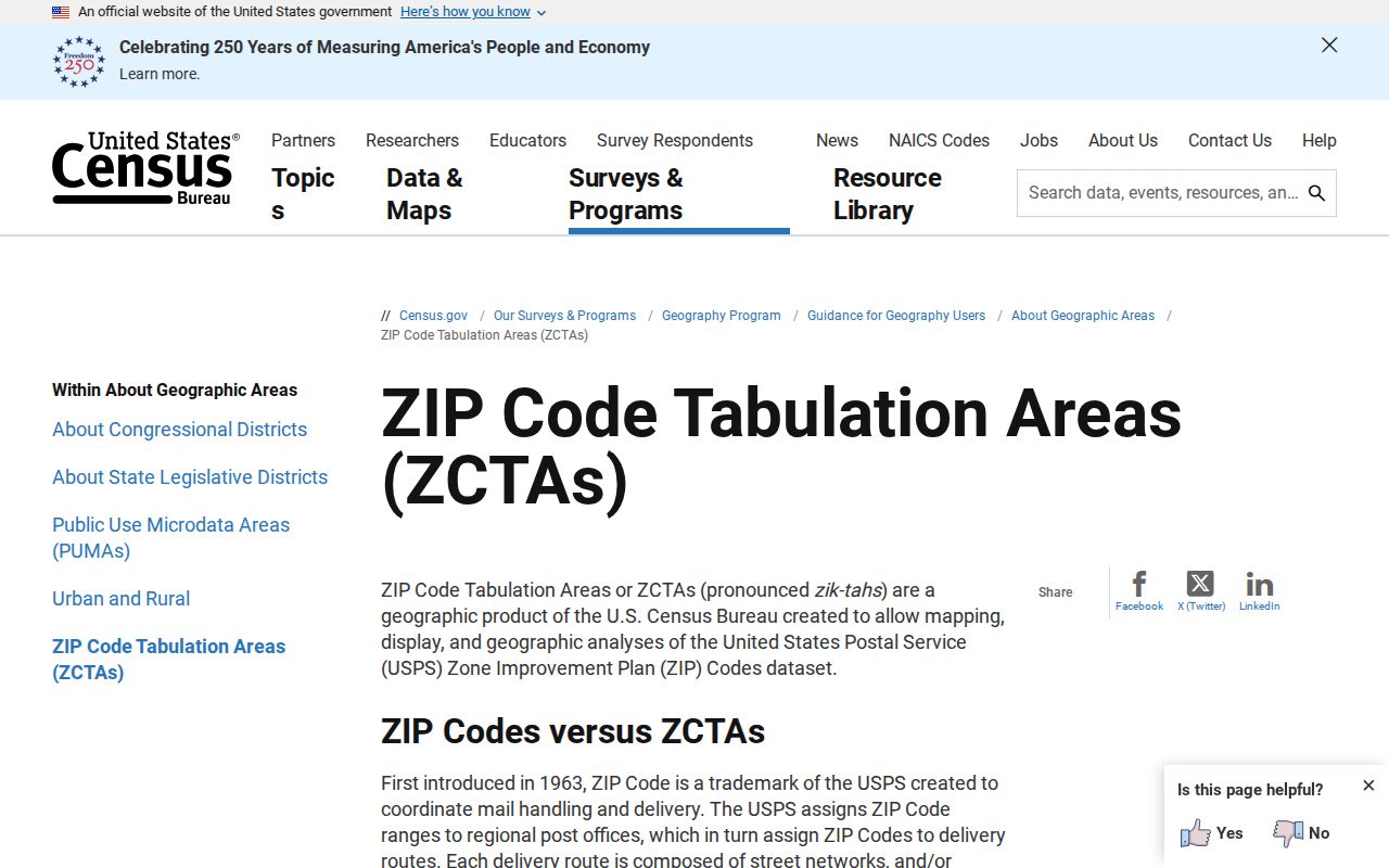 Warren ZIP code directory view of Census ZIP Code Tabulation Area guidance