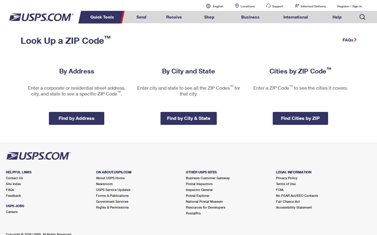 Warren ZIP code directory view of the USPS ZIP Code Lookup